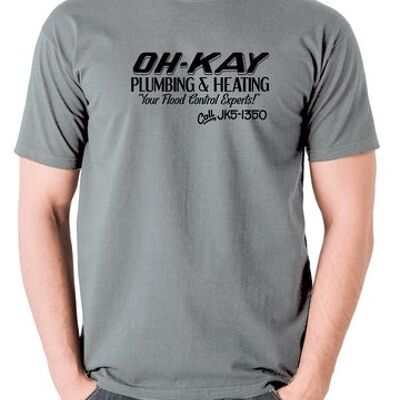 Camiseta inspirada en Home Alone - Oh-Kay Fontanería y calefacción Sus expertos en control de inundaciones gris