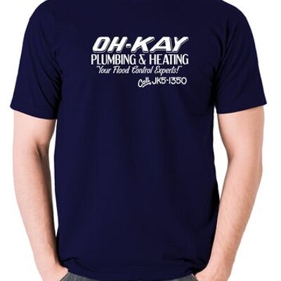 Camiseta inspirada en Home Alone - Oh-Kay Fontanería y calefacción Sus expertos en control de inundaciones azul marino