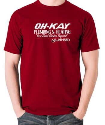 Home Alone Inspired T Shirt - Oh-Kay Plomberie Et Chauffage Vos Experts En Contrôle Des Inondations rouge brique