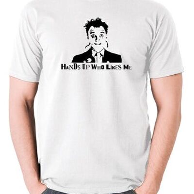 T-shirt inspiré des jeunes - Hands Up Who Likes Me blanc