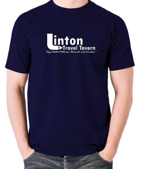 Alan Partridge Inspired T Shirt - Linton Travel Tavern Equidistant Between Norwich And London navy