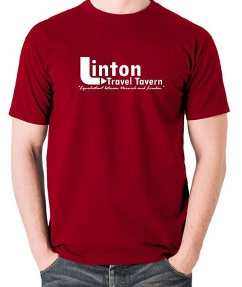 Alan Partridge Inspired T Shirt - Linton Travel Tavern Equidistant Between Norwich And London brick red