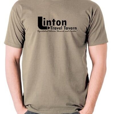 Alan Partridge Inspired T Shirt - Linton Travel Tavern Equidistant Between Norwich And London khaki