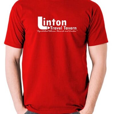 Alan Partridge Inspired T Shirt - Linton Travel Tavern Equidistant Between Norwich And London red