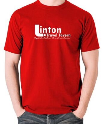 T-shirt inspiré d'Alan Partridge - Linton Travel Tavern à égale distance entre Norwich et Londres rouge