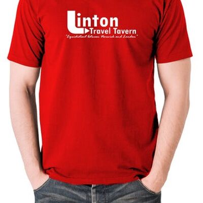 Alan Partridge Inspired T Shirt - Linton Travel Tavern Equidistant Between Norwich And London red