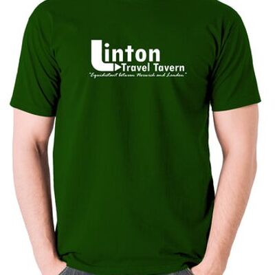 Maglietta ispirata a Alan Partridge - Linton Travel Tavern equidistante tra Norwich e Londra verde