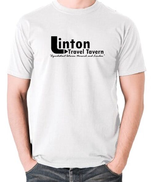 Alan Partridge Inspired T Shirt - Linton Travel Tavern Equidistant Between Norwich And London white