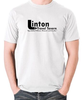 T-shirt inspiré d'Alan Partridge - Linton Travel Tavern à égale distance entre Norwich et Londres blanc