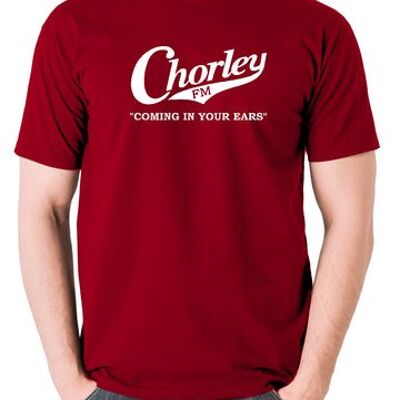 Maglietta ispirata a Alan Partridge - Chorley FM, Coming In Your Ears rosso mattone