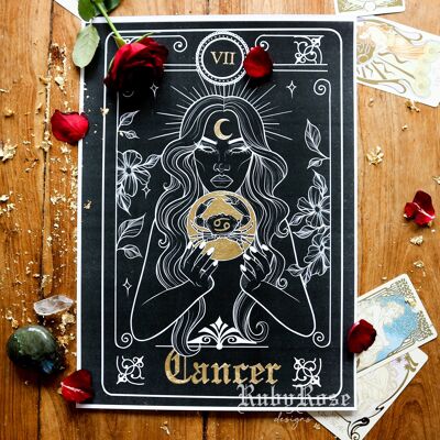 Cancer Zodiac Gold-Leaf Tarot Card Print