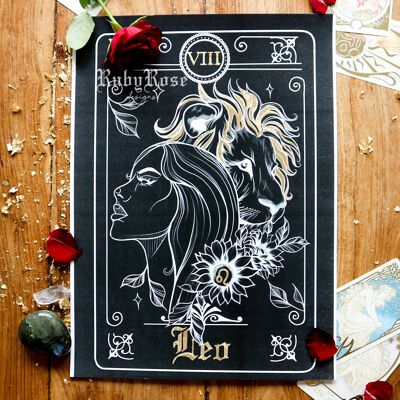Leo Zodiac Gold-Leaf Tarot Card Print