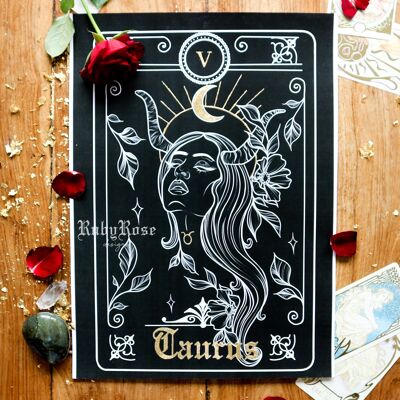 Taurus Zodiac Gold-Leaf Tarot Card Print