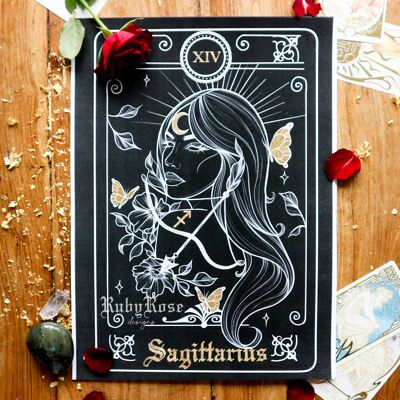 Sagittarius Zodiac Gold-Leaf Tarot Card Print