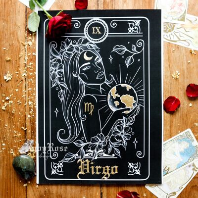 Virgo Zodiac Gold-Leaf Tarot Card Print