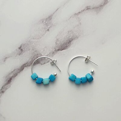 Leticia Mini Square Tagua Nut Earring - Bright Blue