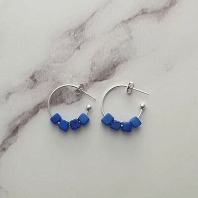 Leticia Mini Square Tagua Nut Earring - Cobalt Blue