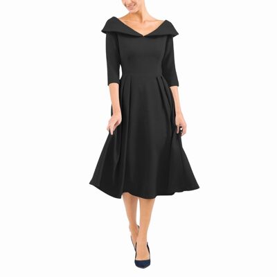 SWING-KLEID MIT CHESTERTON-ÄRMELN SCHWARZ