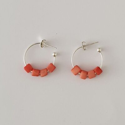 Leticia Mini Square Tagua Nut Earring - Coral