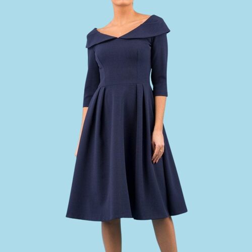 CHESTERTON SLEEVED SWING DRESS NAVY BLUE