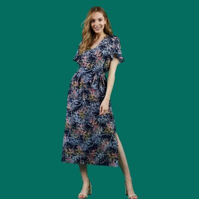 CARELLA MAXI NAVY PRINT DRESS