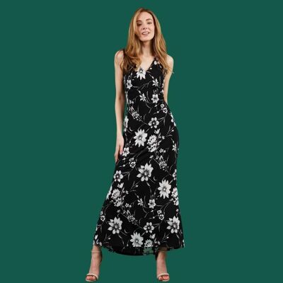 VESTIDO MAXI SENZA FLORAL BLANCO Y NEGRO