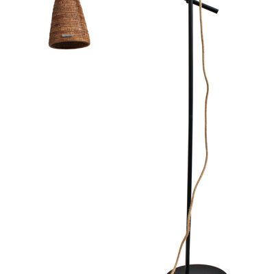 Asyma, Galgenlampe aus Metall, Schirm aus honigfarbenem Rattan