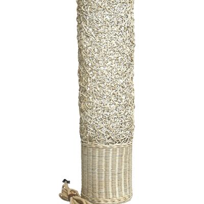 Lámpara de columna Magwe, L, 110cm, mimbre ceruse blanco