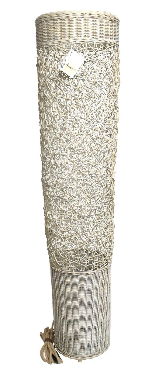 Lampe colonne Magwe XL, rotin blanc cérusé 139cm