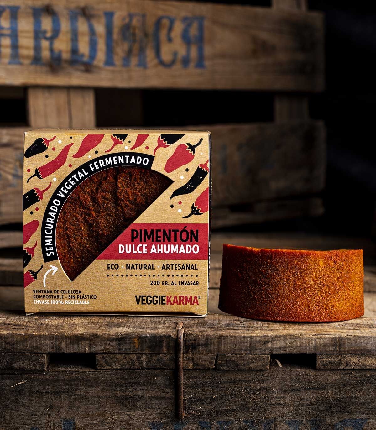 Vegan cheese aged with sweet smoked paprika