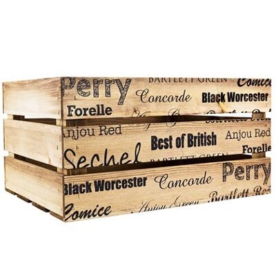 Large Rustic Wooden Crate Printed Apples & Pears, (500x370x260mm)