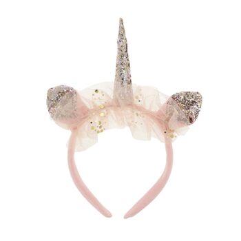 Bandeau rigide avec corne et oreilles de licorne - Pailleté