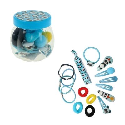 Set di accessori per capelli - Bottiglia con clip ed elastici