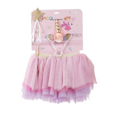 Set da ballerina - Tutù rosa, bacchetta dorata e cerchietto con unicorno
