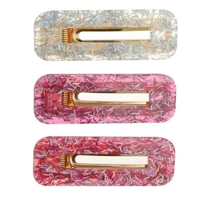 Set of Hair Clips with Sequins - Pink and White