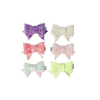 Set of 6 Hair Clips with Bow - Glitter