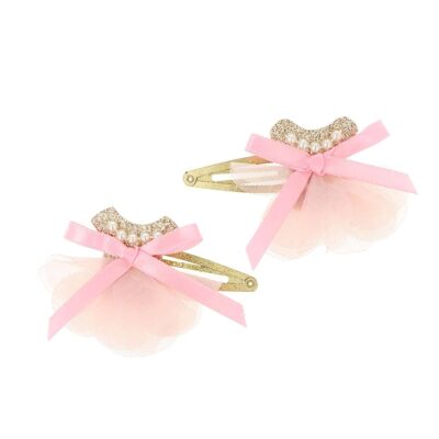 2 Hair Clips - Ballerina Dress - Pink and Gold