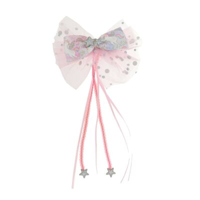 Hair Clip - Bow with Tulle and Unicorn - Pink