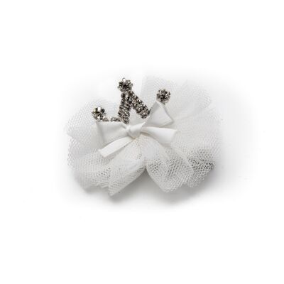 Tulle Hair Clip - With Bow and Silver Crown