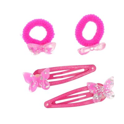 Set of 2 Clips and 2 Hair Bands with Butterflies