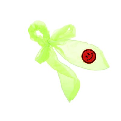 Crinkled Scrunchie with Bow and Patch - Fluor Color