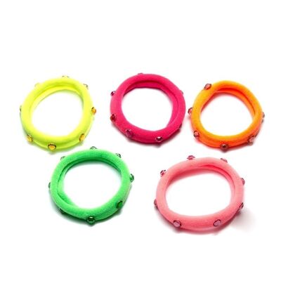 Set of 5 Hair Bands with Colored Stones - Neon