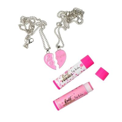 Best Friends Set - 2 Lipsticks and Divided Heart Necklaces