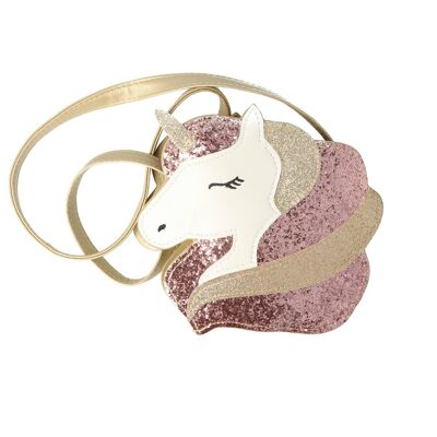 Borsa Unicorno con Glitter - Cerniera - Oro e Rosa
