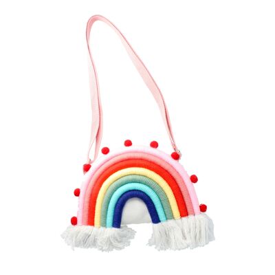 Rainbow Bag with Fringes - Zipper - Pink Handle
