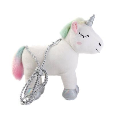 Mochila con Peluche de Unicornio - Cremallera - Asa Plateada