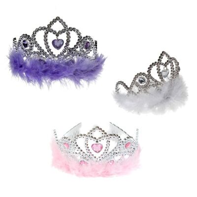 Silver Princess Tiara with Feathers and Heart - Plastic
