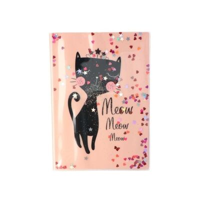 Cat and Glitter Plastic Notebook - A5 - Ruled Sheet