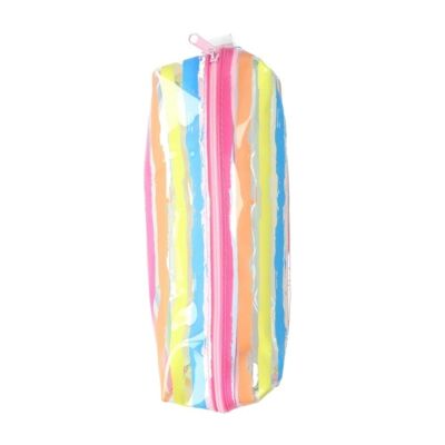 Transparent Striped Pencil Case - Zipper - Multicolor