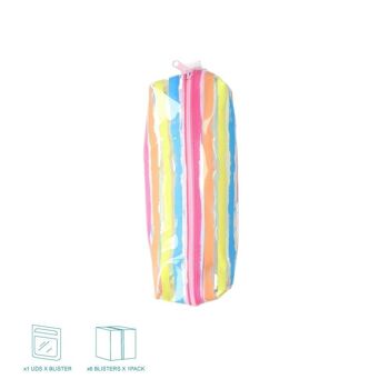 Trousse Rayée Transparente - Fermeture Éclair - Multicolore 2